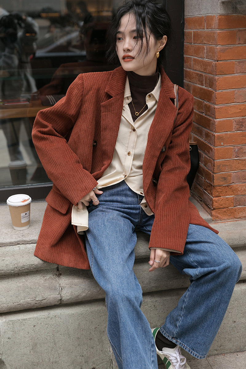 Corduroy Double Breasted Blazer Jacket (7 Colors)