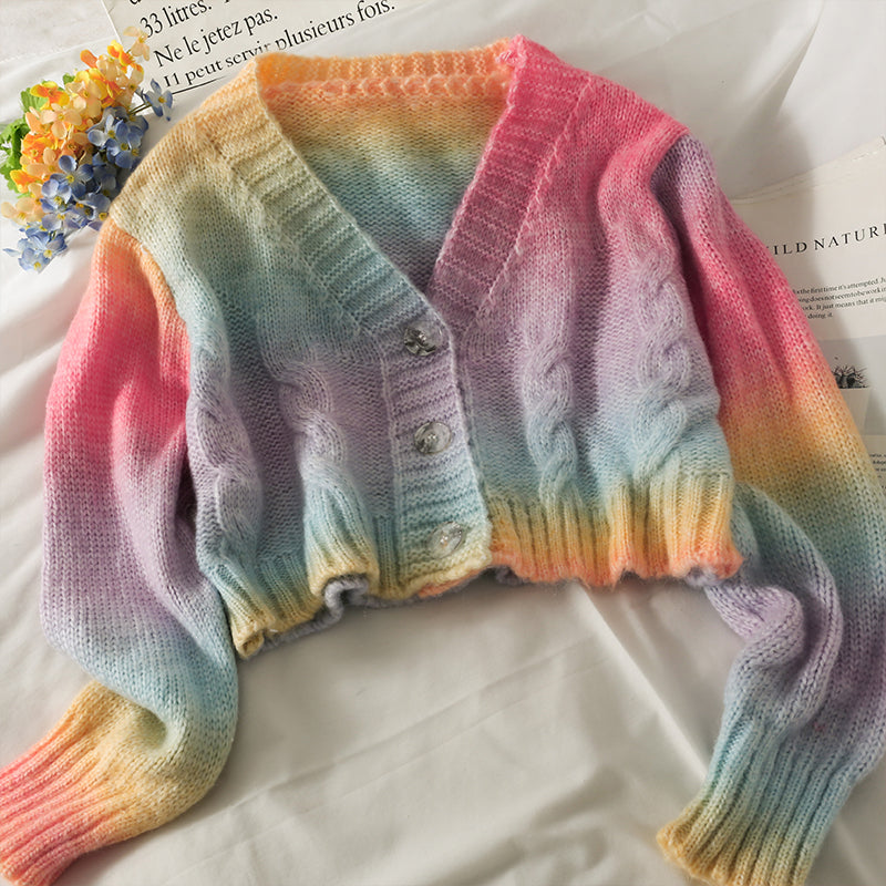 Pastel Swirl Cropped Cardigan (Rainbow)