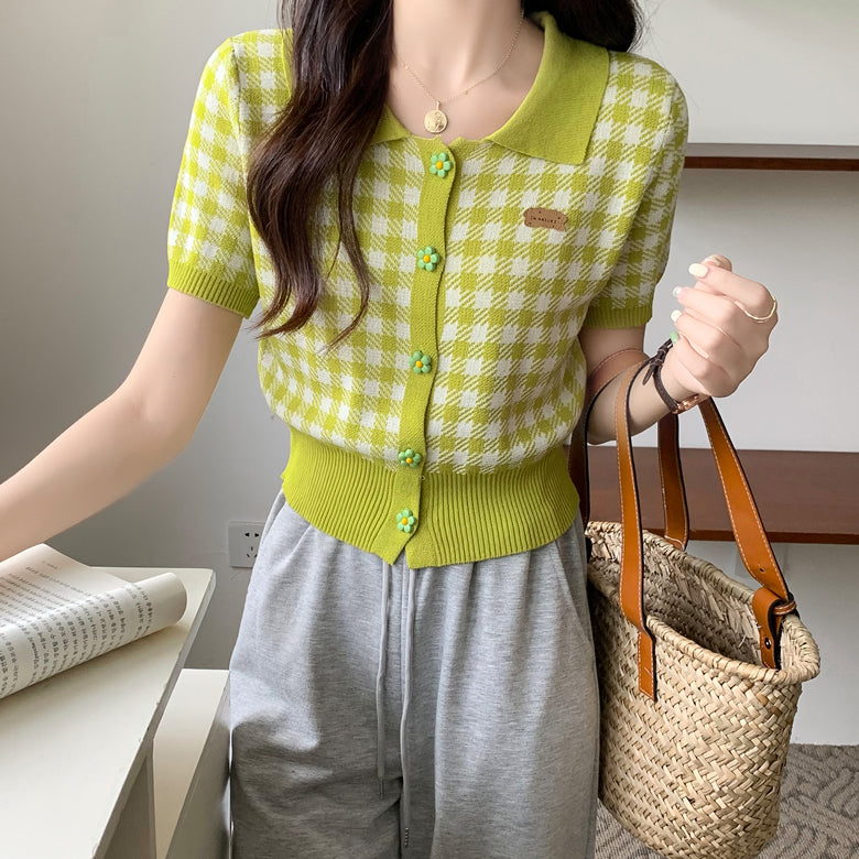 Daisy Gingham Cropped Polo Shirt (2 Colors)