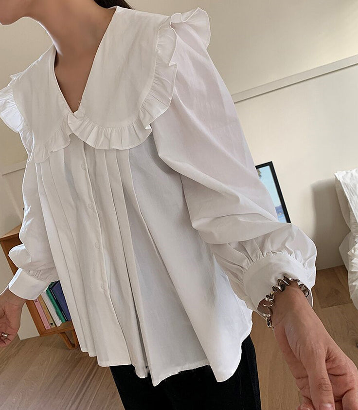 Oversized Peter Pan Collar Button Up Shirt (2 Colors) – Megoosta Fashion