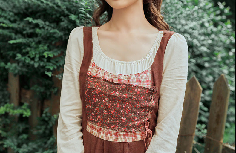 Patchwork Village Dress (Brown/Red)