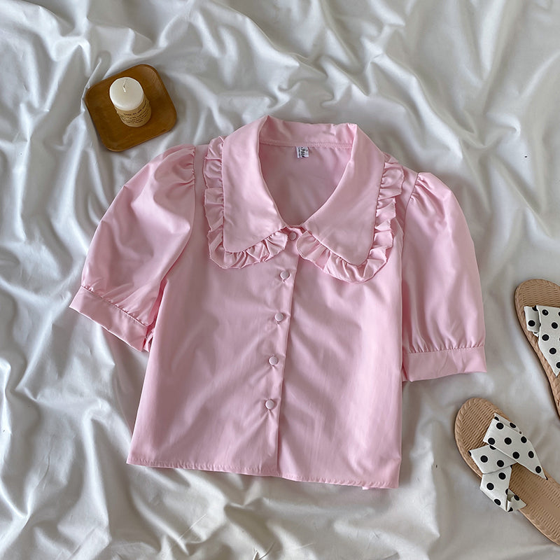 Peter Pan Collar Button Up Shirt (Pink)