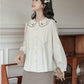 Scallop Floral Embroidered Collar Blouse (Cream)