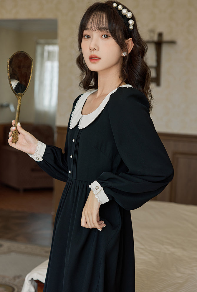 Black lace peter pan collar dress sale