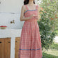 Daisy Chain Gingham Midi Dress (Red)