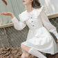 Jacquard Peter Pan Babydoll Tiered Mini Dress (White)