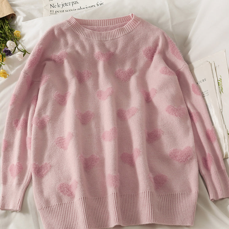 Fuzzy Hearts Sweater (4 Colors)