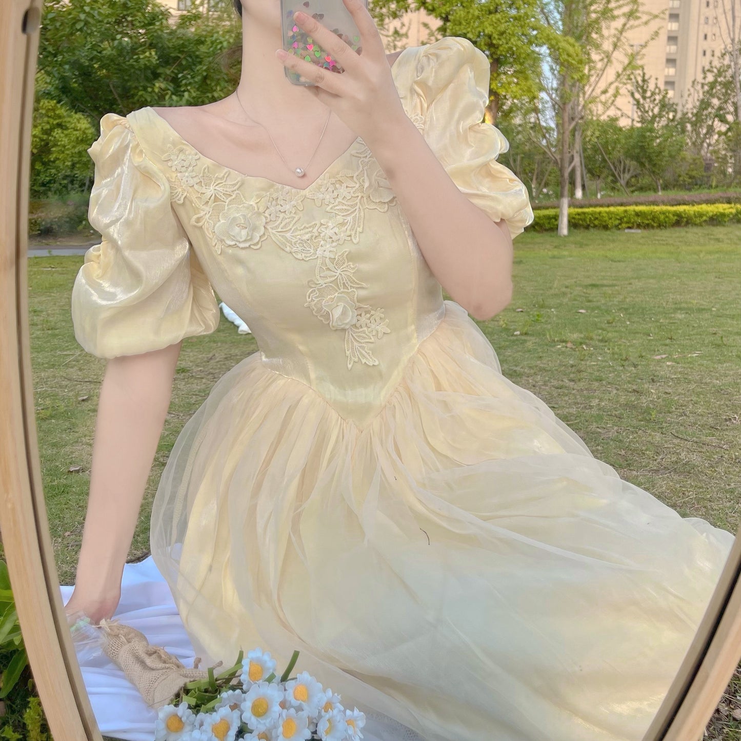 Belle Satin Puff Sleeve Maxi Dress (Yellow)