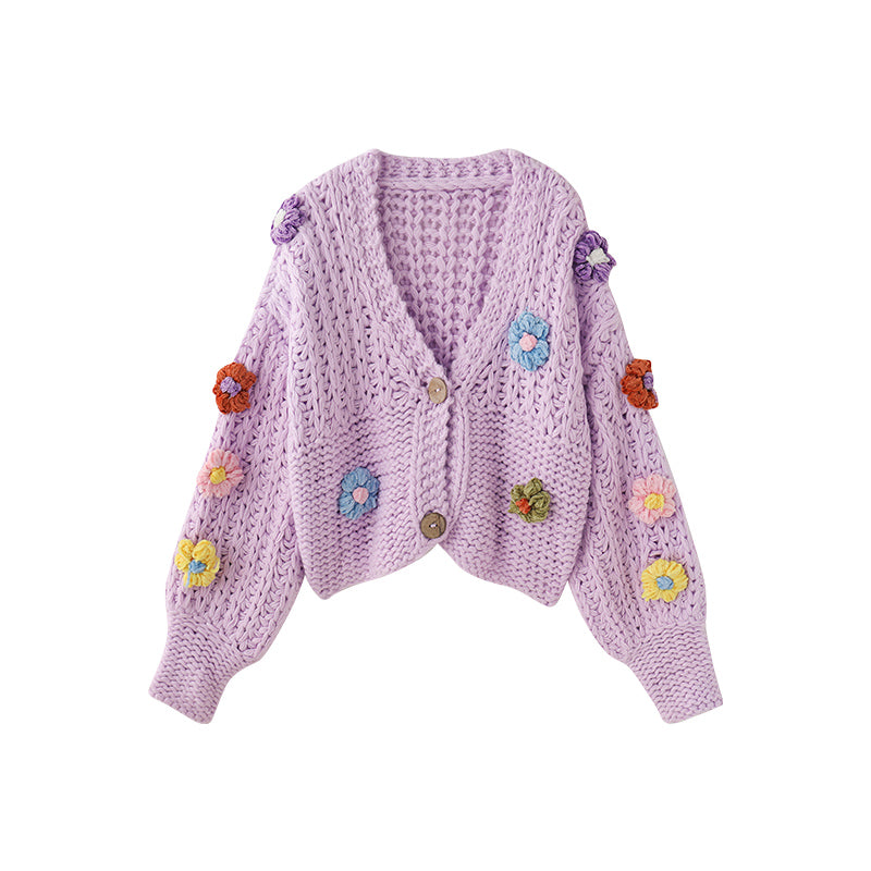 Chunky Knit Daisy Cropped Cardigan (3 Colors)