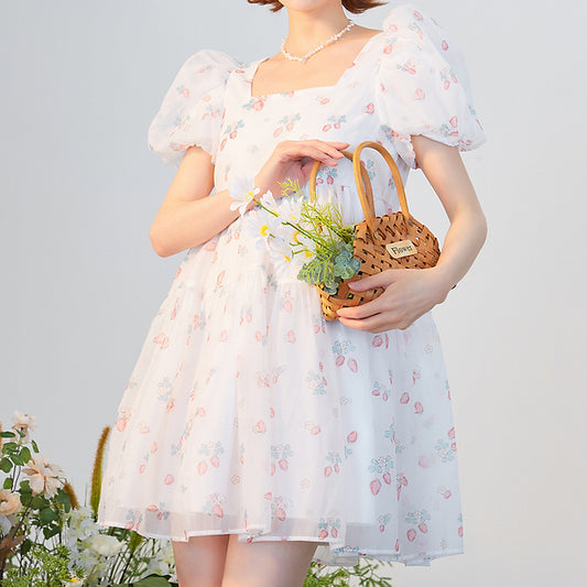 Strawberry Bunny Tiered Dress (White)