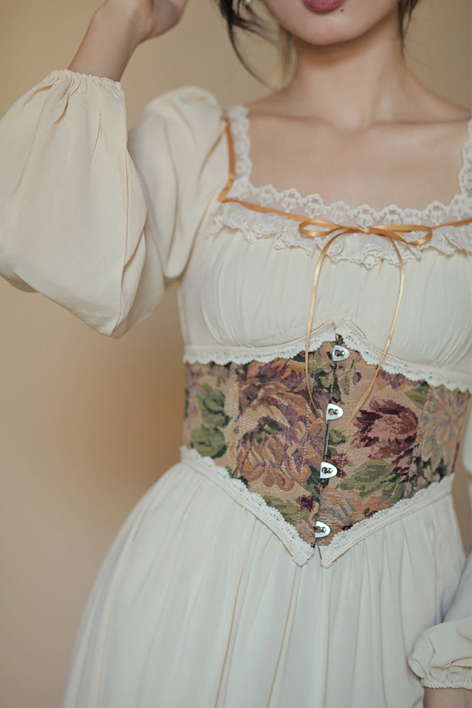 Rustic Floral Waist Corset (Khaki)