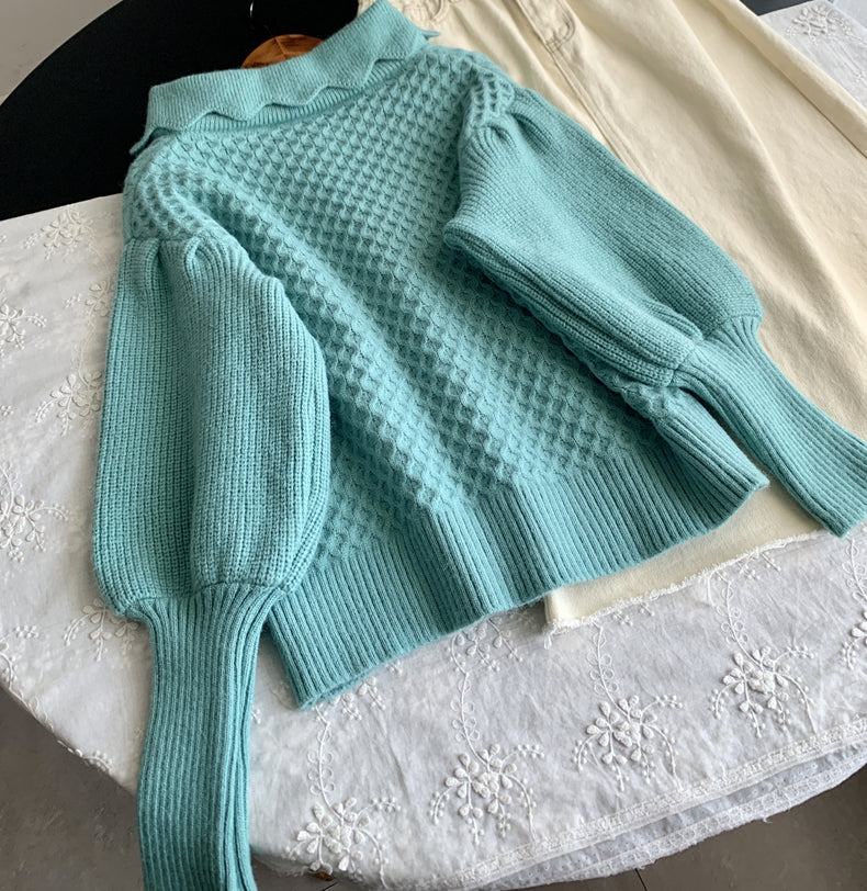 Sunflower Collared Cardigan (Turquoise)