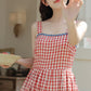 Daisy Chain Gingham Midi Dress (Red)
