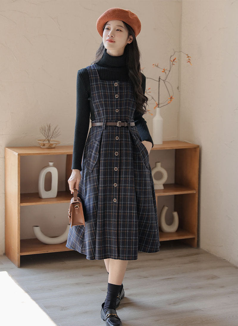 Button Up Plaid Pinafore Dress (2 Colors) Button Up Plaid Pinafore Dress (2 Colors)