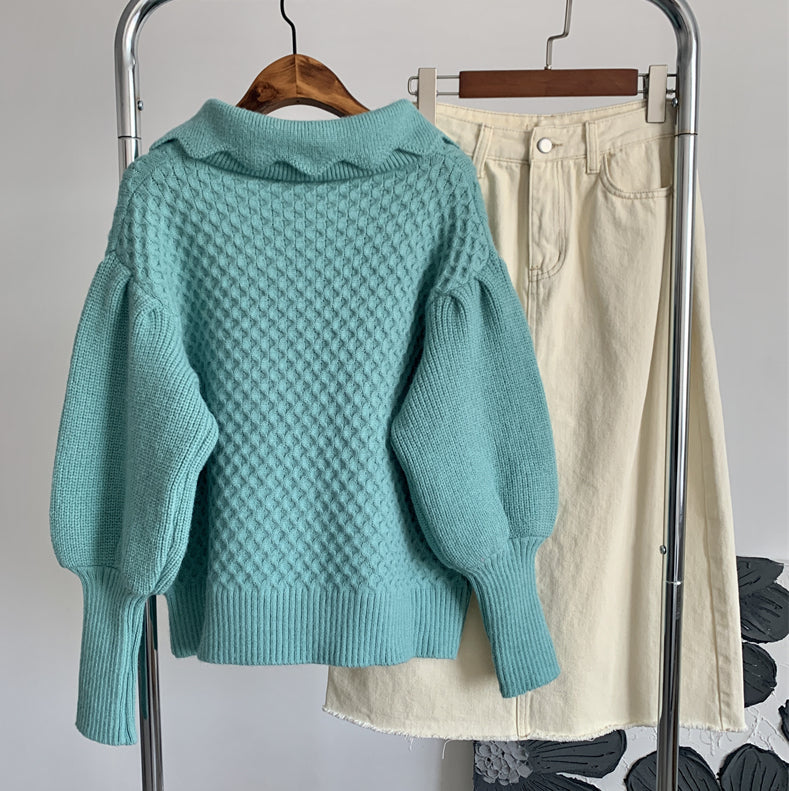 Sunflower Collared Cardigan (Turquoise)