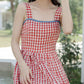 Daisy Chain Gingham Midi Dress (Red)