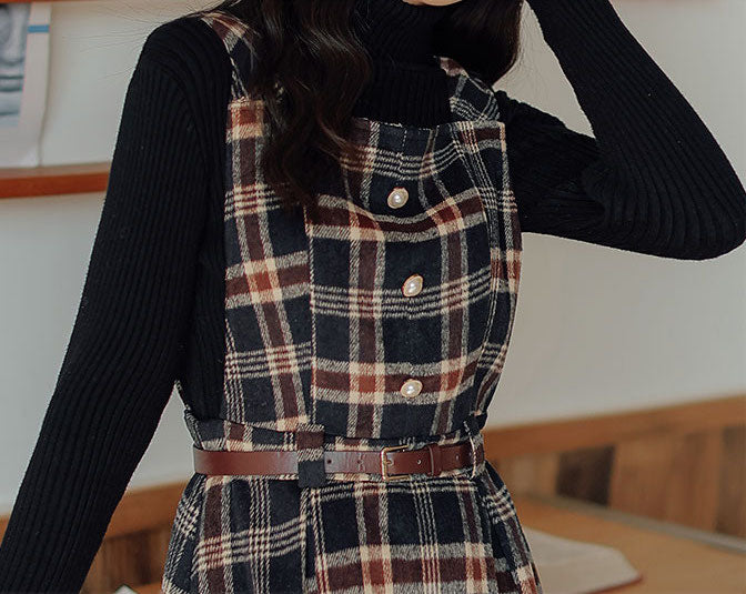 Holiday Plaid Pinafore Midi Dress (2 Colors)