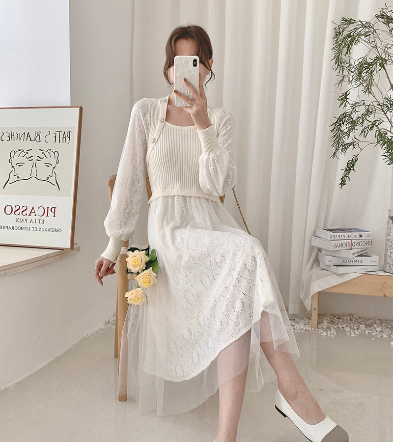 Lace Knit Sweater Dress (3 Colors)