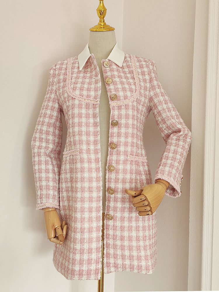 Preppy Tweed Button Up Dress (Pink)