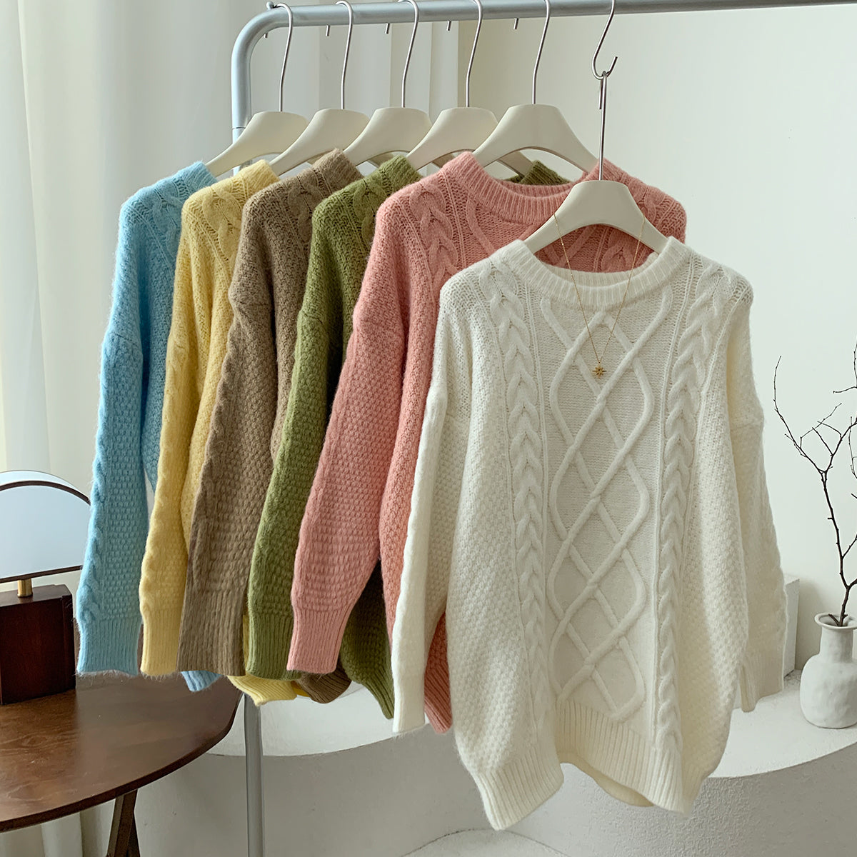 Macaron Cable Knit Sweater (6 Colors)