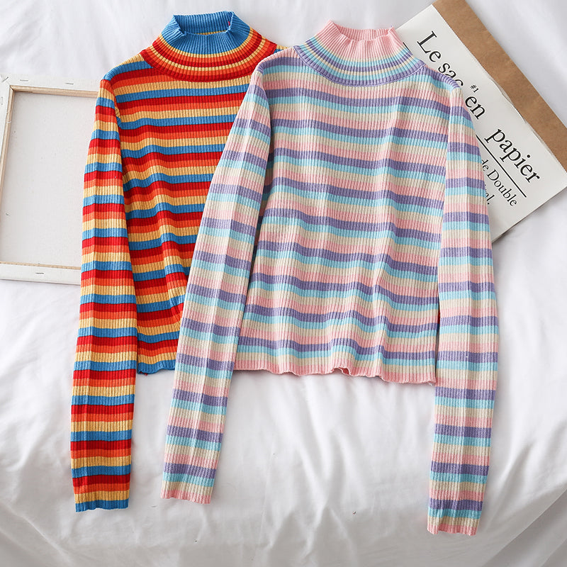 Rainbow Mock Neck Sweater (2 Colors)