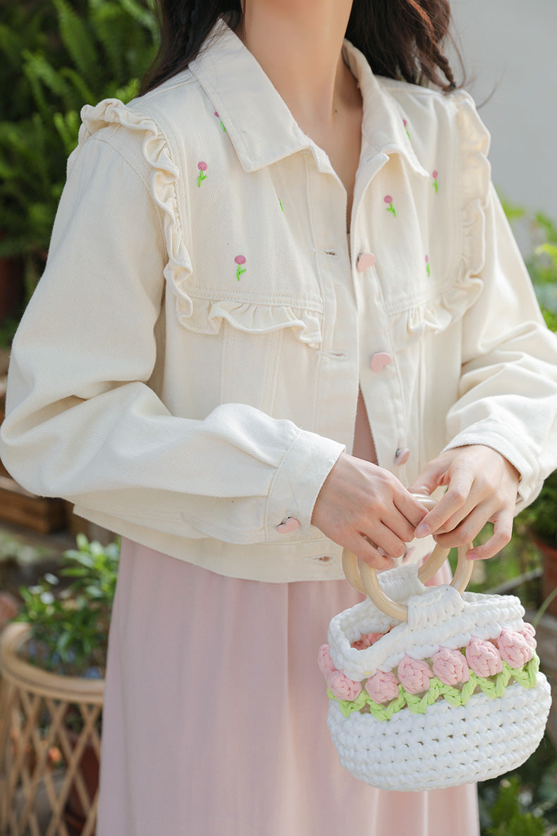 Budding Blossoms Cropped Jacket (White)