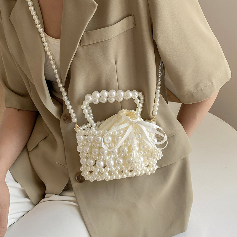 Mini Pearl Beaded Bag (White)