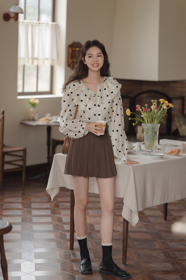 Polka Dot Ruffle Blouse (White)