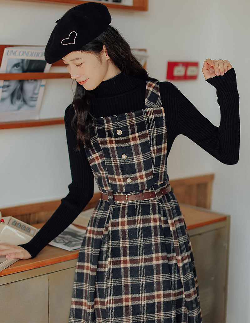 Holiday Plaid Pinafore Midi Dress (2 Colors)