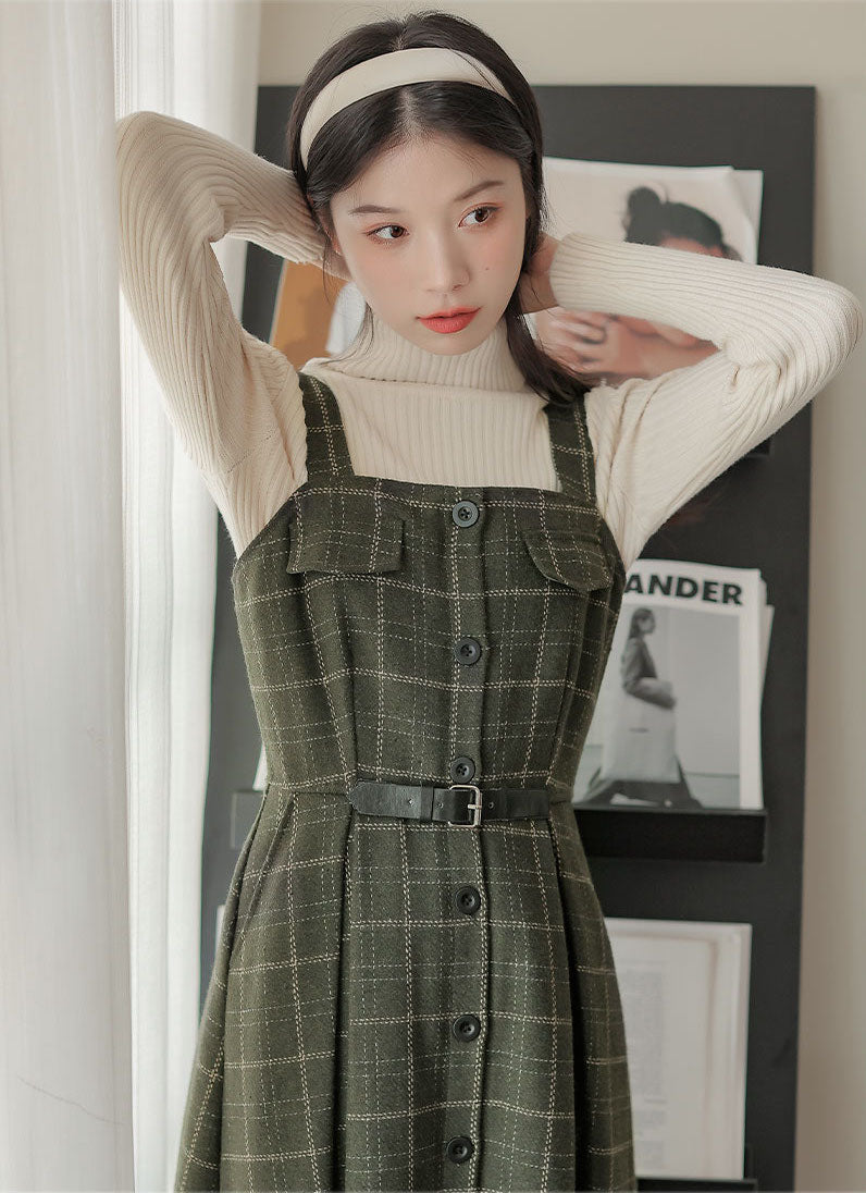 Button Up Plaid Cami Midi Dress (2 Colors)