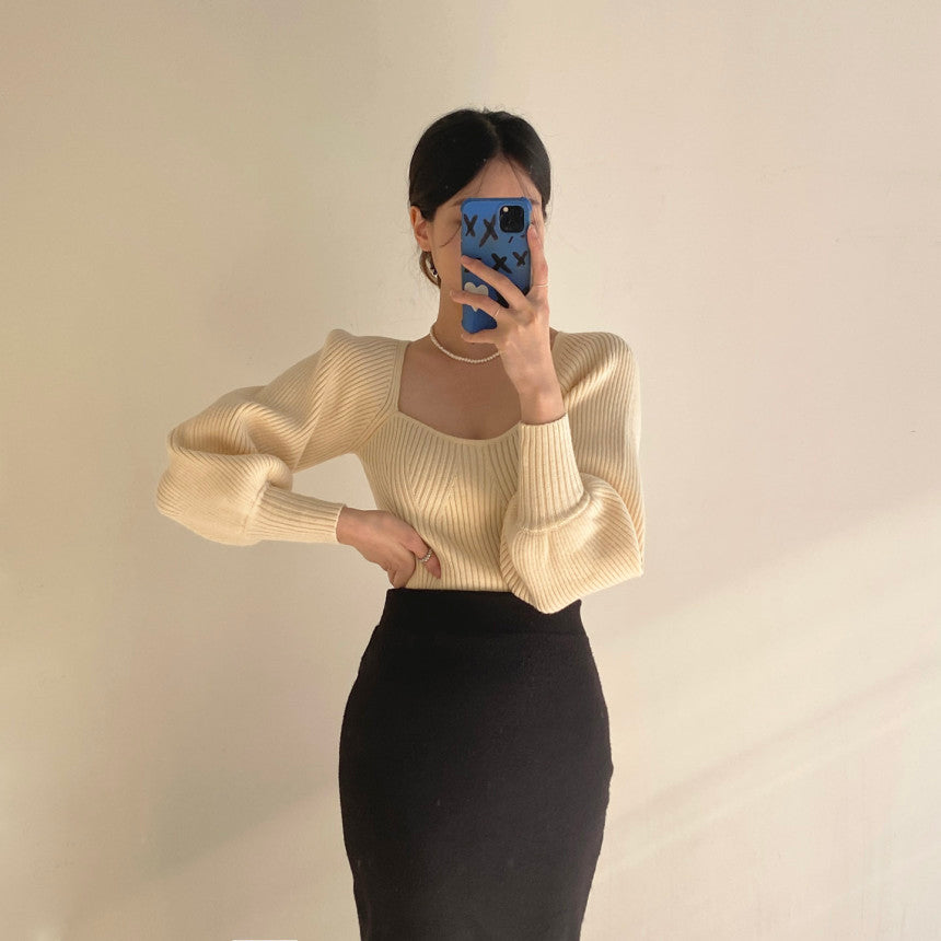 Ribbed Puff Sleeve Cropped Sweater (4 Colors) – Megoosta Fashion