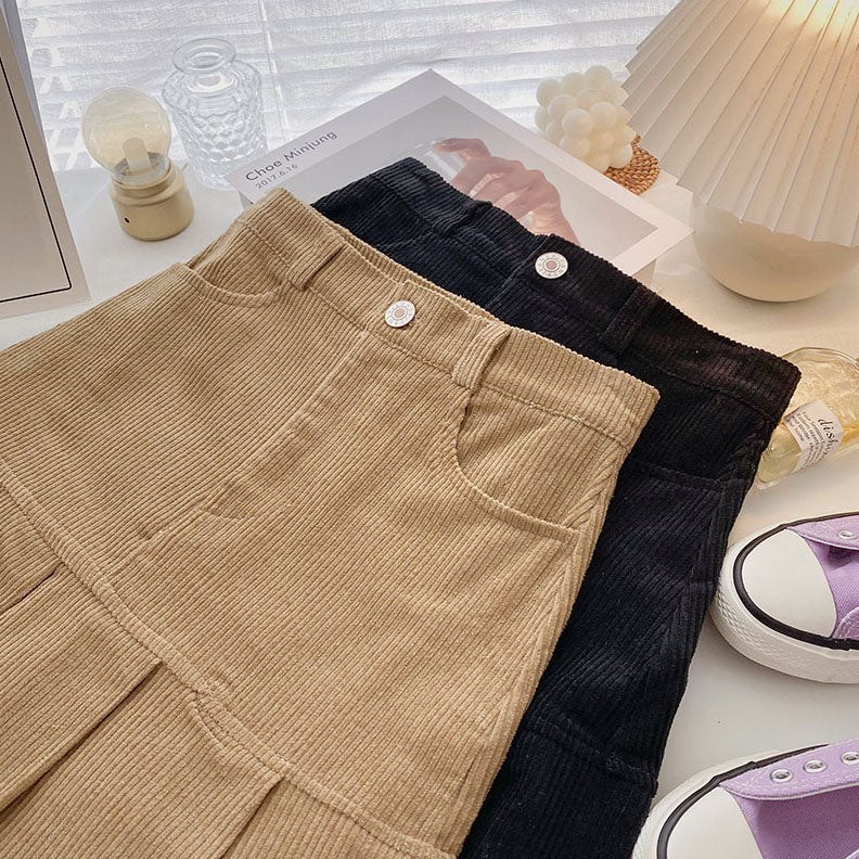 Corduroy Mermaid Pleated Skirt (2 Colors)