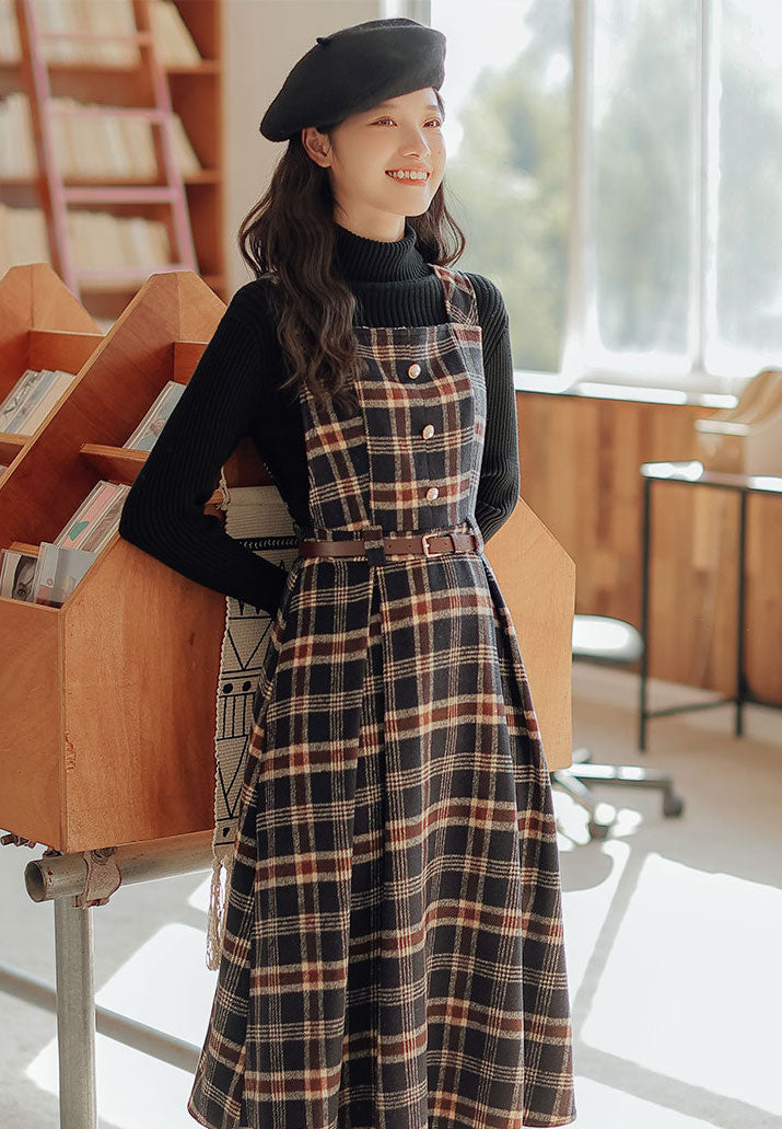 Holiday Plaid Pinafore Midi Dress (2 Colors)