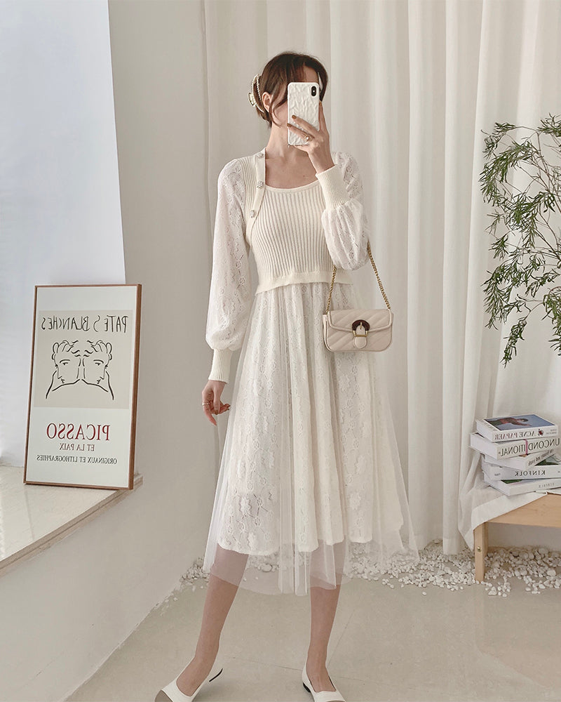 Lace Knit Sweater Dress (3 Colors)