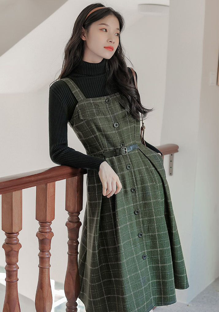 Button Up Plaid Cami Midi Dress (2 Colors)