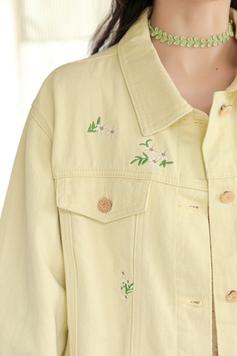 Daisy Garden Embroidered Denim Jacket (Yellow)