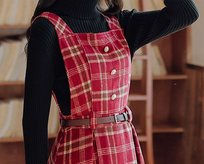 Holiday Plaid Pinafore Midi Dress (2 Colors)