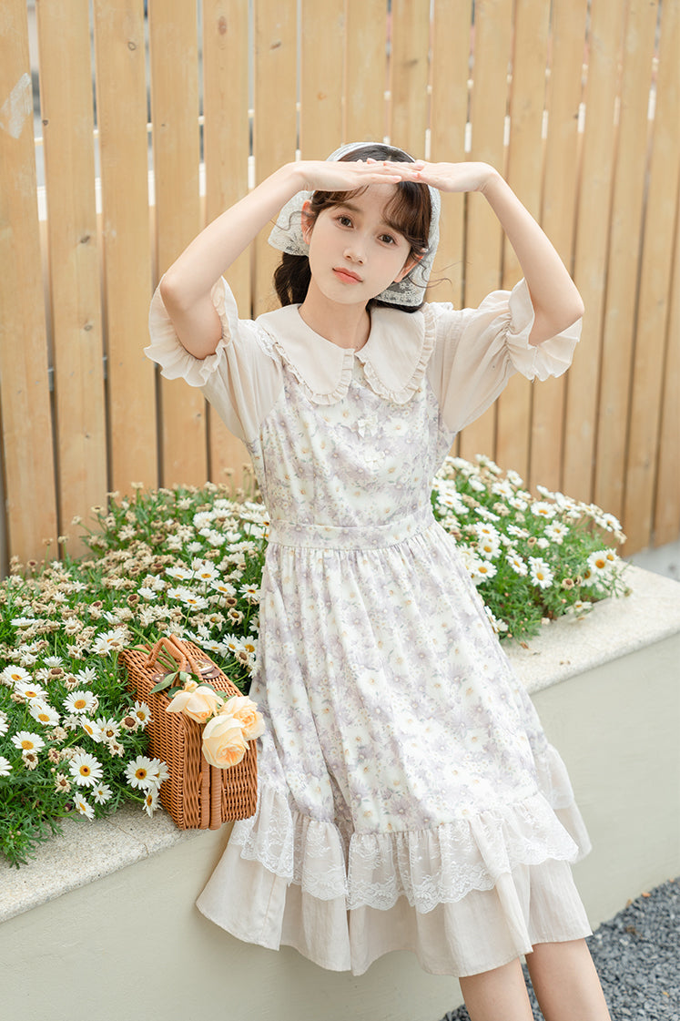 Daisy Maiden Midi Dress (Beige/Lilac)