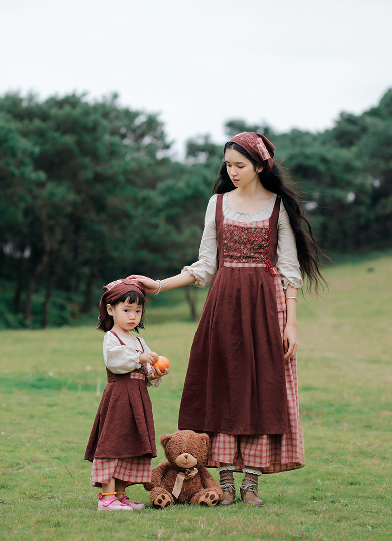 Patchwork Village Dress (Brown/Red)