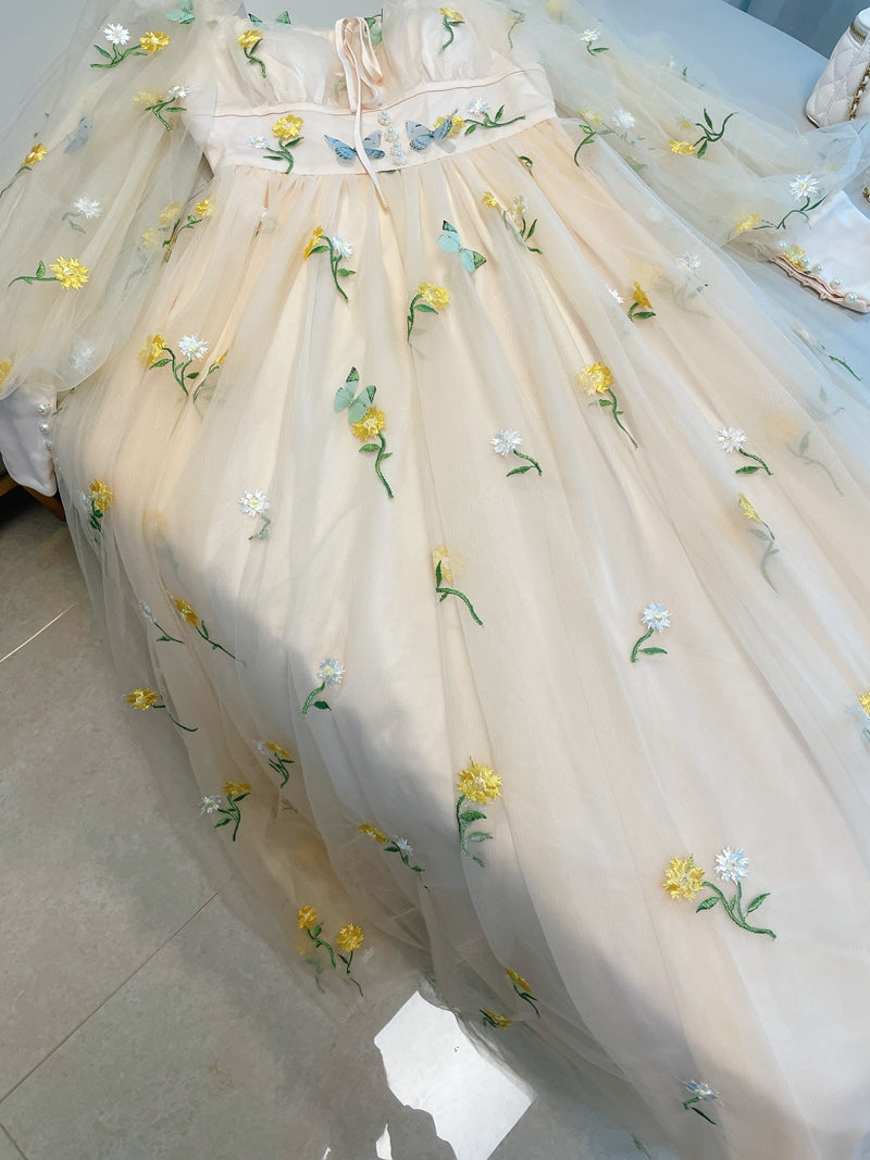 Butterfly Garden Tulle Maxi Dress (Cream)