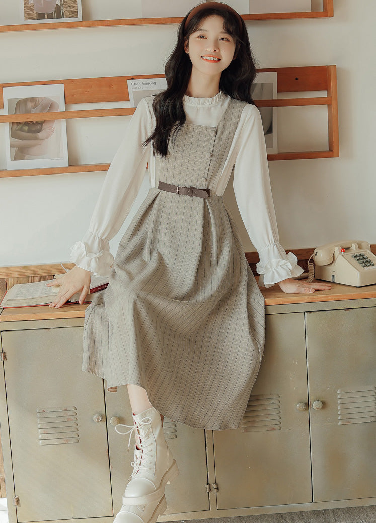 Pastel Stripe Pinafore Dress (4 Colors)