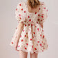 Strawberry Babydoll Puff Sleeve Dress (Cream)