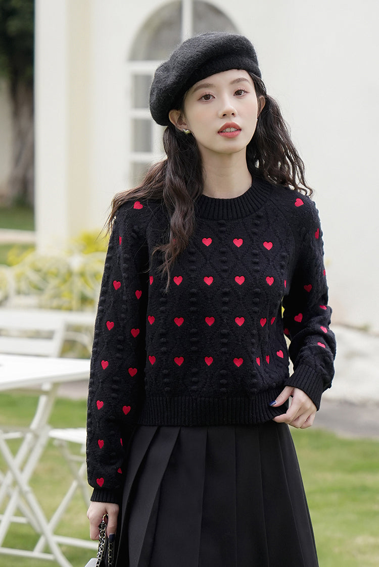 Little Hearts Embroidered Sweater (2 Colors)