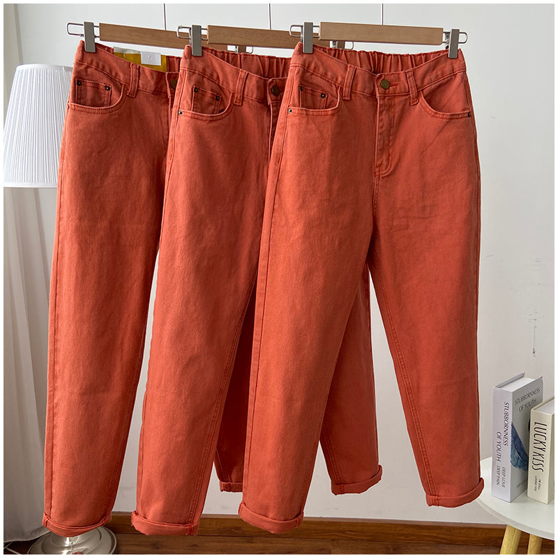 High Waist Denim Mom Jeans (Rust Orange)