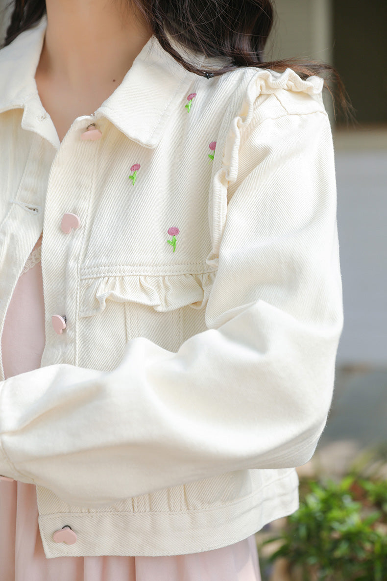 Budding Blossoms Cropped Jacket (White)