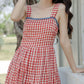 Daisy Chain Gingham Midi Dress (Red)