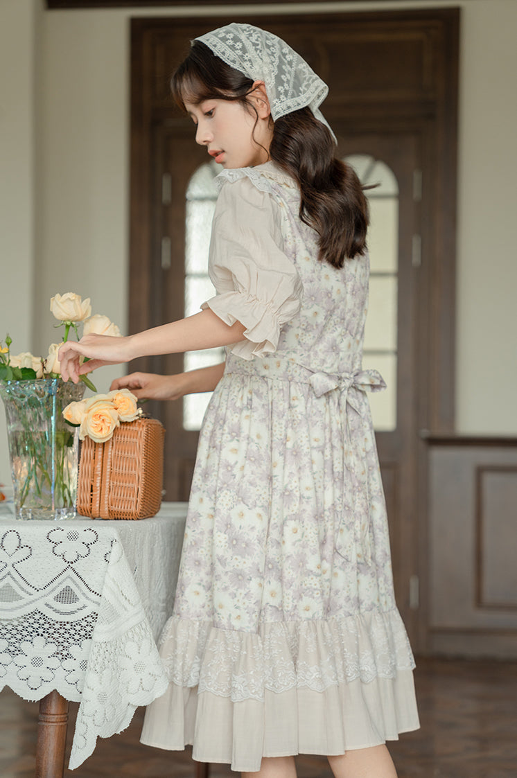 Daisy Maiden Midi Dress (Beige/Lilac)