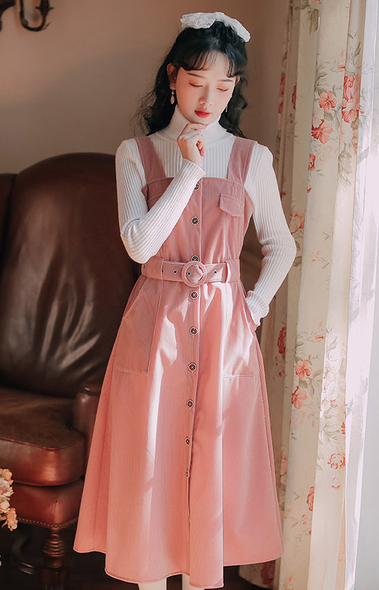 Corduroy Button Up Midi Dress (5 Colors)