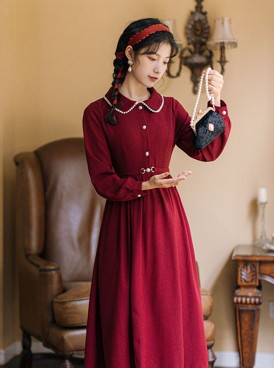 Cranberry Pearl Midi Shirt Dress (Red)