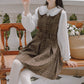 Coffee Plaid Pinafore Dress / Blouse (Brown)